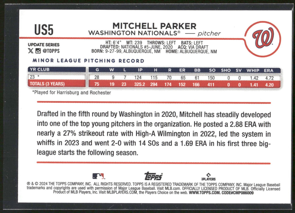 2024 Topps Update #US5 Mitchell Parker