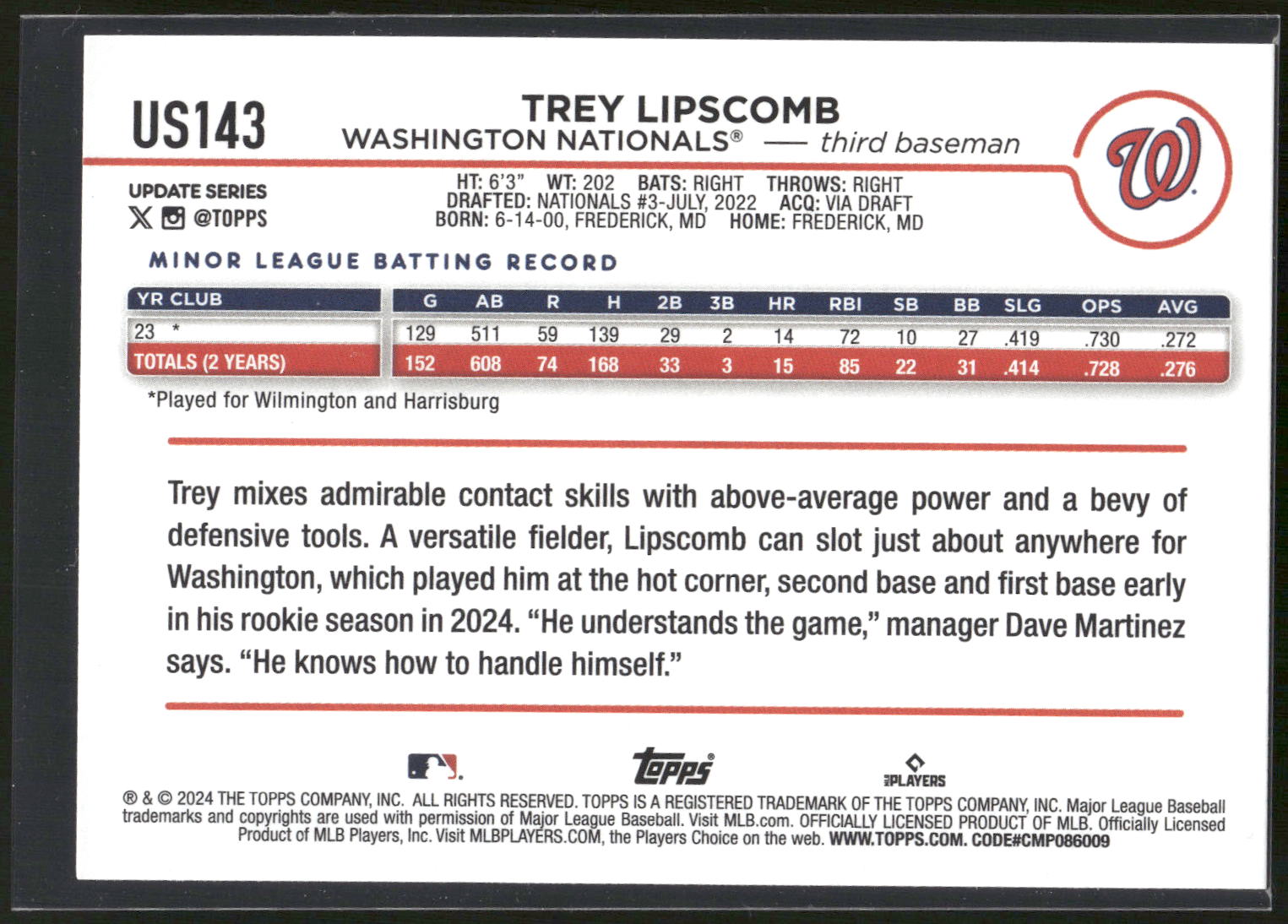 2024 Topps Update #US143 Trey Lipscomb