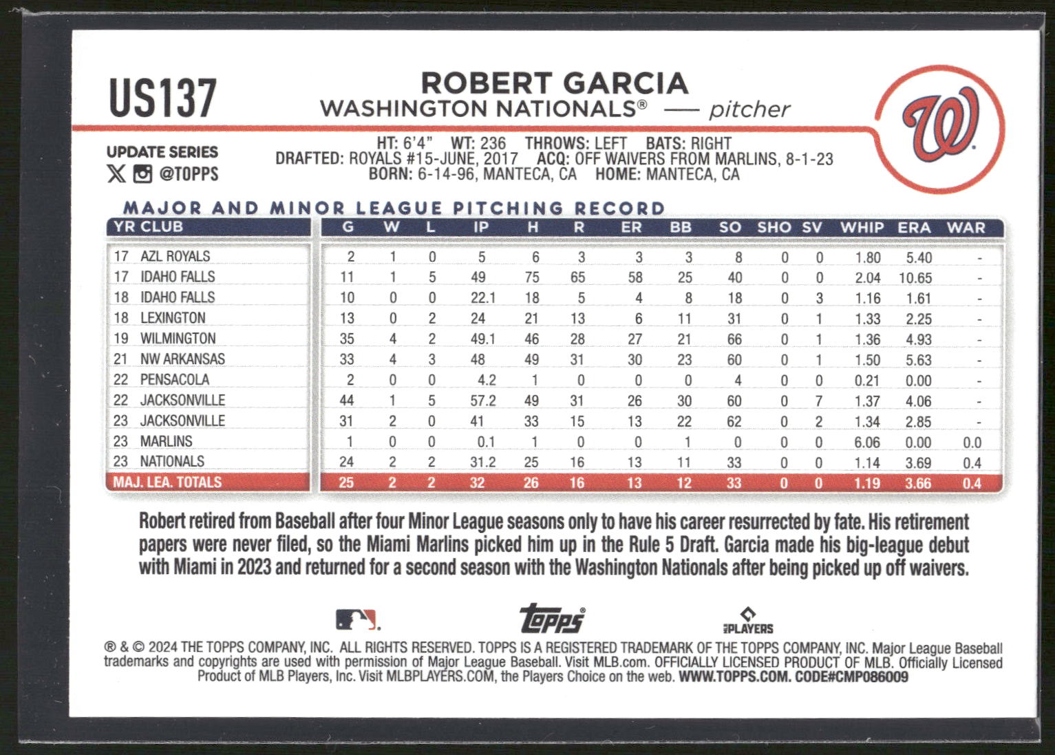 2024 Topps Update #US137 Robert Garcia