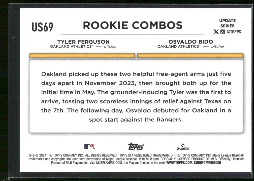 2024 Topps Update #US69 Osvaldo Bido / Tyler Ferguson RCOM,