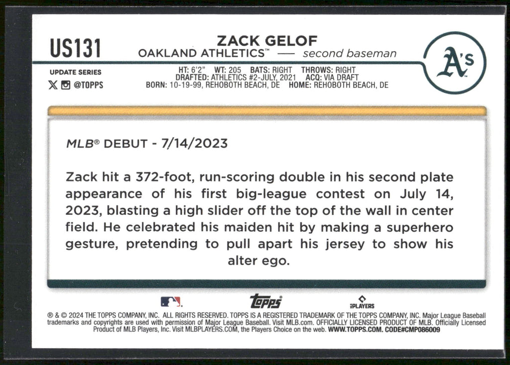 2024 Topps Update #US131 Zack Gelof