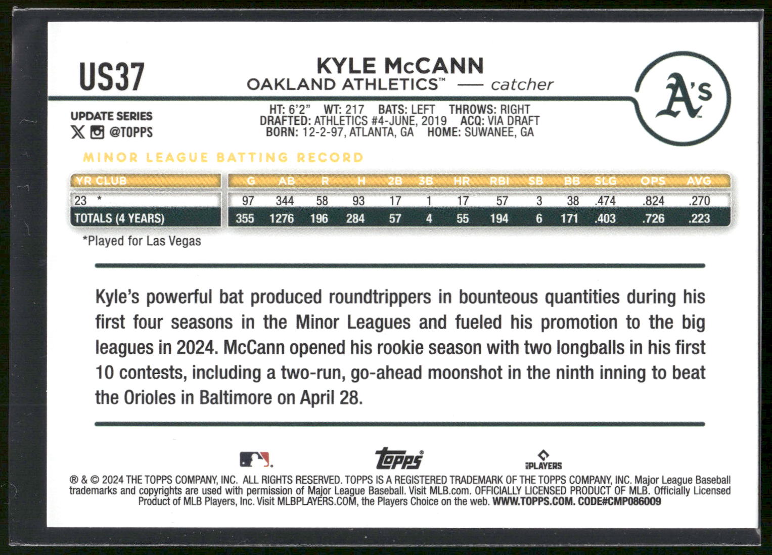 2024 Topps Update #US37 Kyle McCann