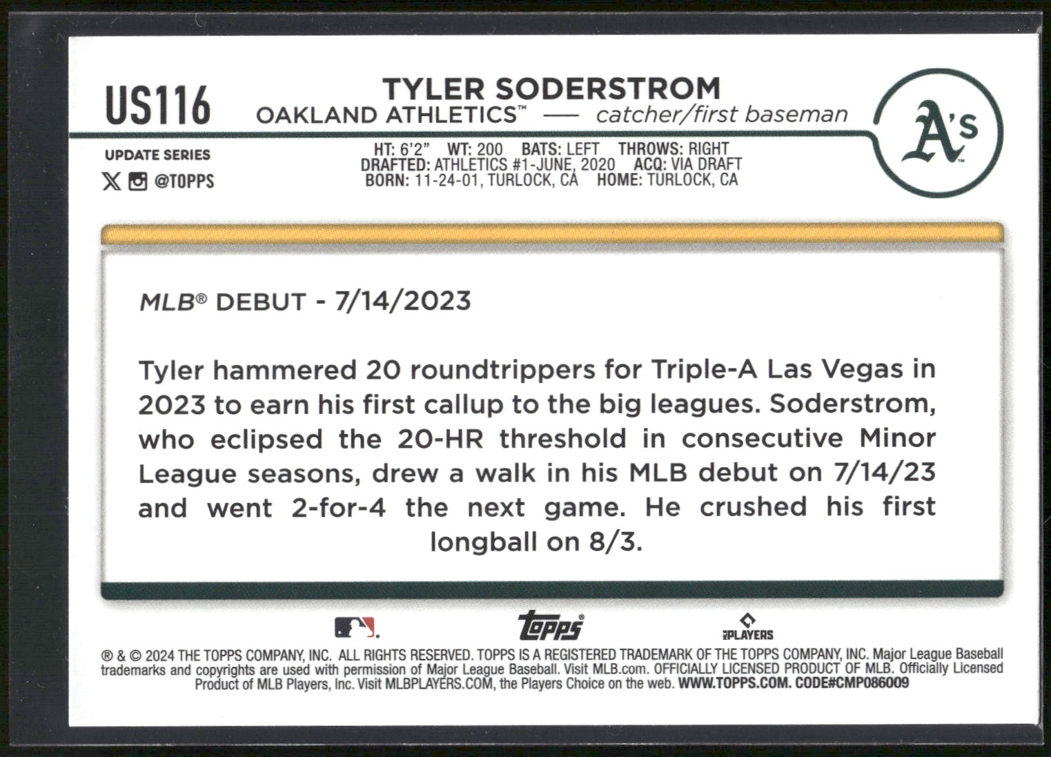 2024 Topps Update #US116 Tyler Soderstrom
