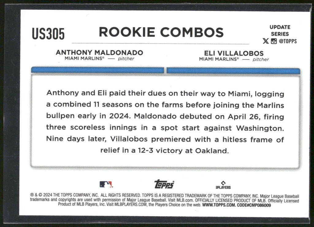 2024 Topps Update #US305 Eli Villalobos / Anthony Maldonado RCOM,