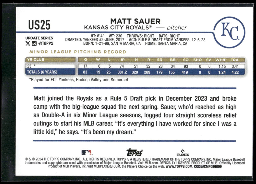 2024 Topps Update #US25 Matt Sauer