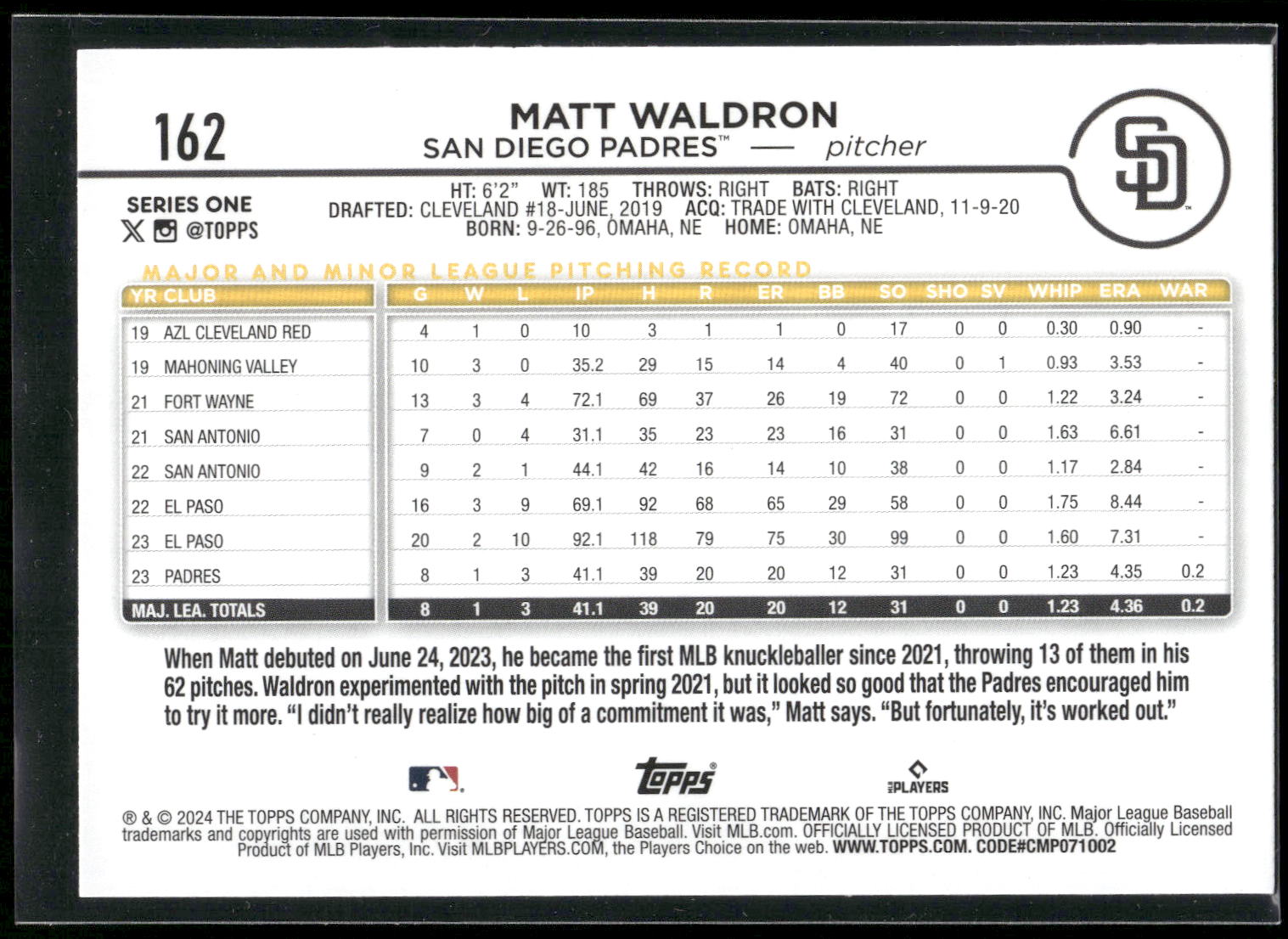 2024 Topps #162 Matt Waldron