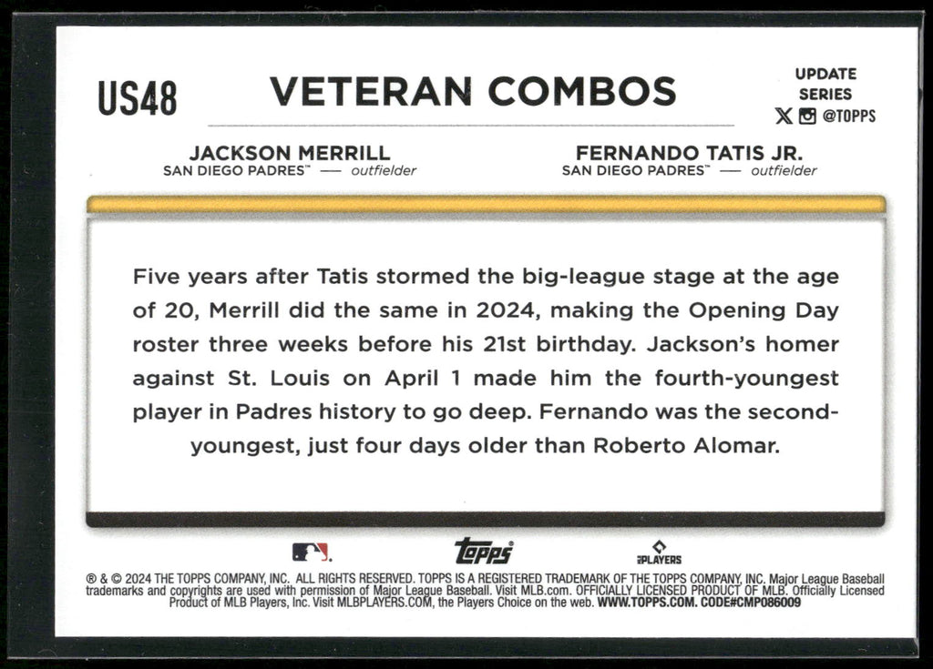 2024 Topps Update #US48 (Jackson Merrill / Fernando Tatis Jr.)