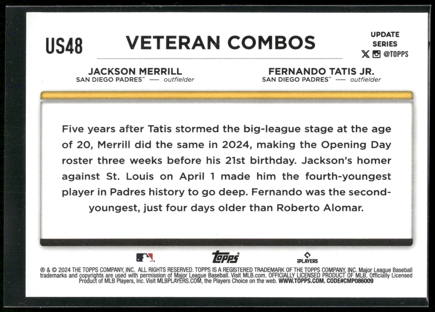 2024 Topps Update #US48 (Jackson Merrill / Fernando Tatis Jr.)
