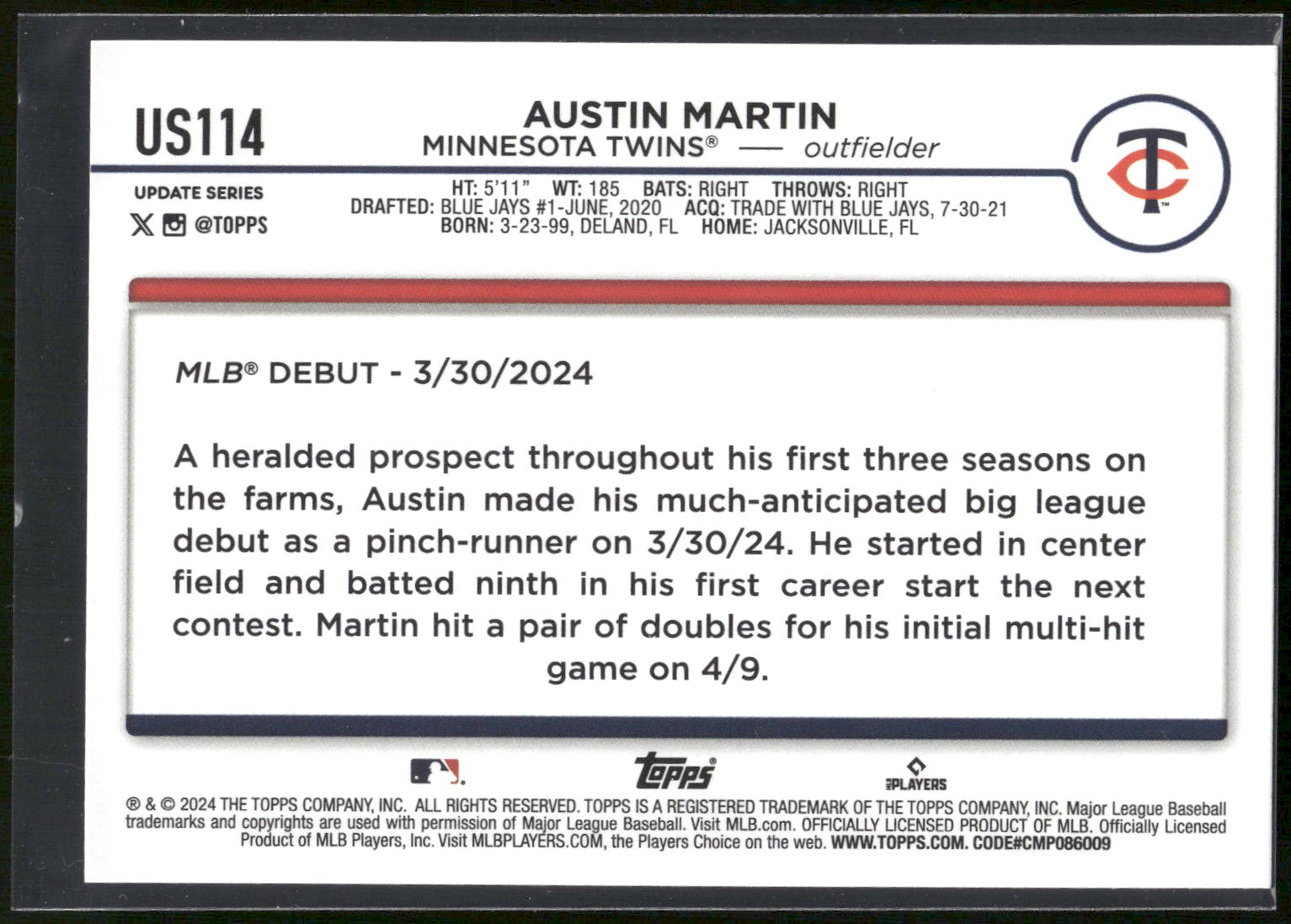 2024 Topps Update #US114 Austin Martin