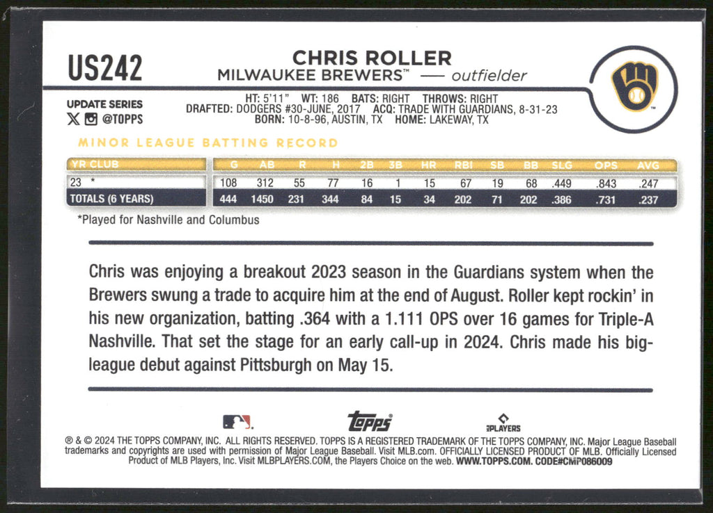 2024 Topps Update #US242 Chris Roller