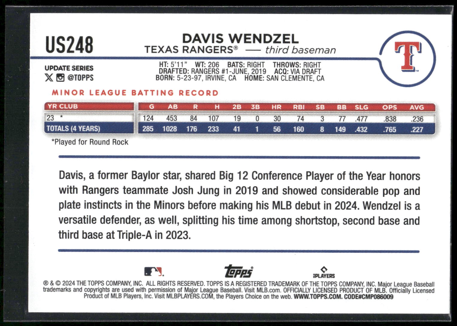 2024 Topps Update #US248 Davis Wendzel
