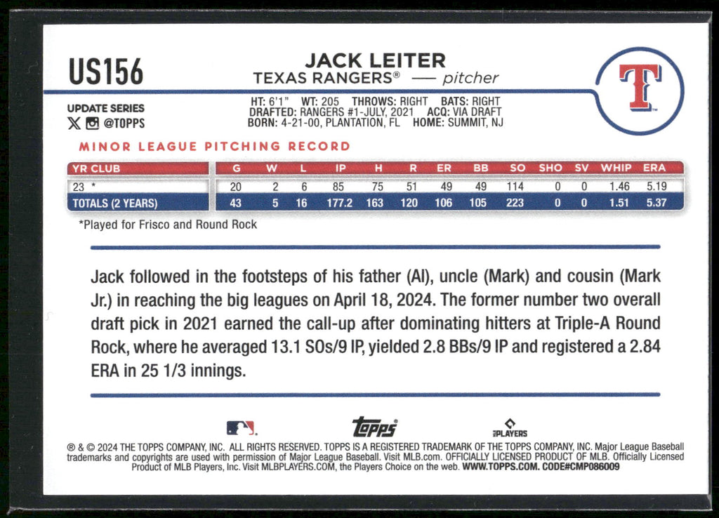 2024 Topps Update #US156 Jack Leiter