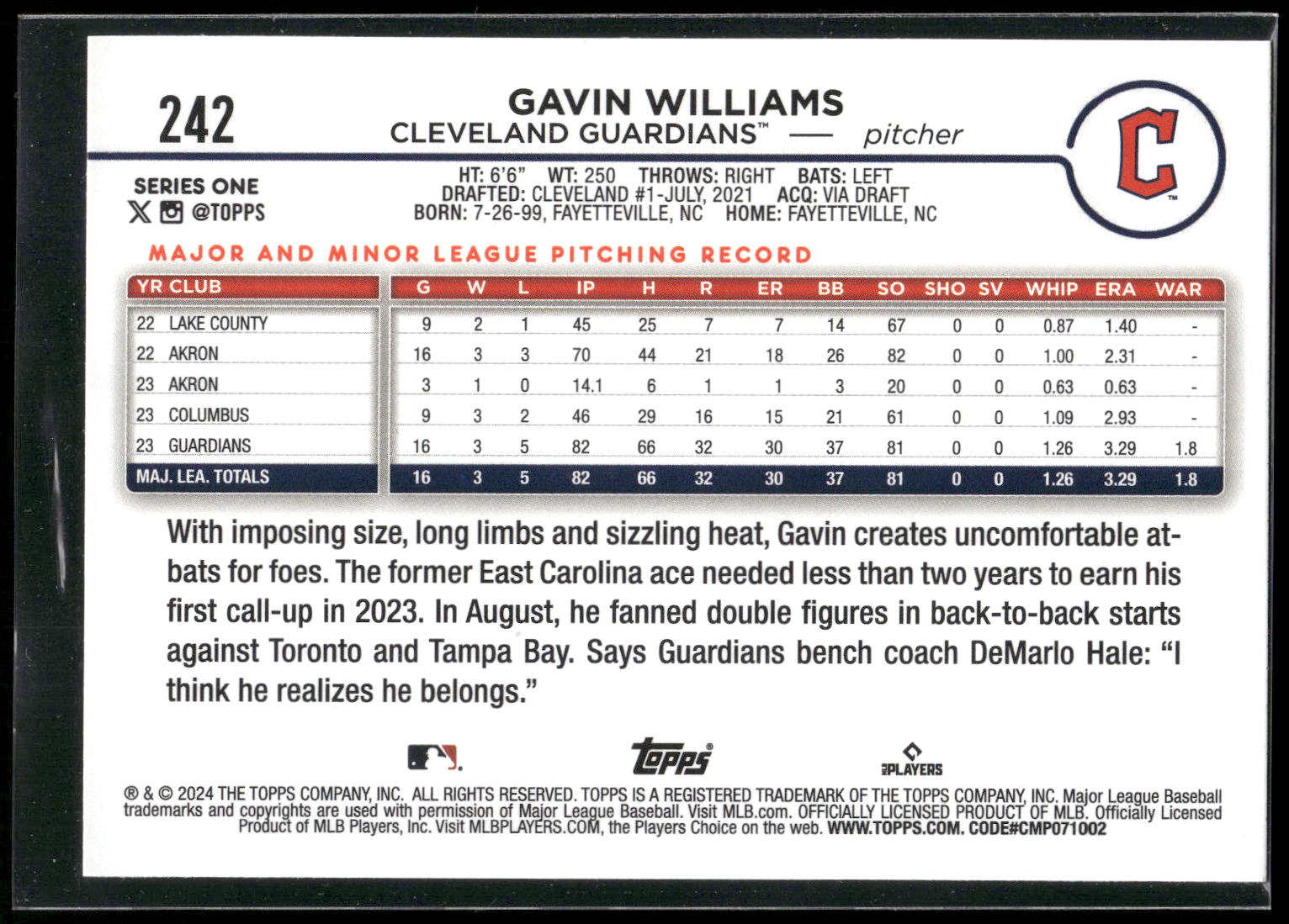 2024 Topps #242 Gavin Williams