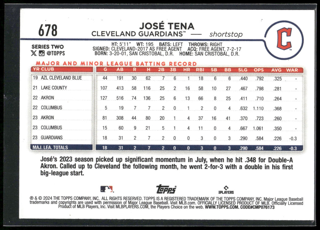 2024 Topps #678 José Tena