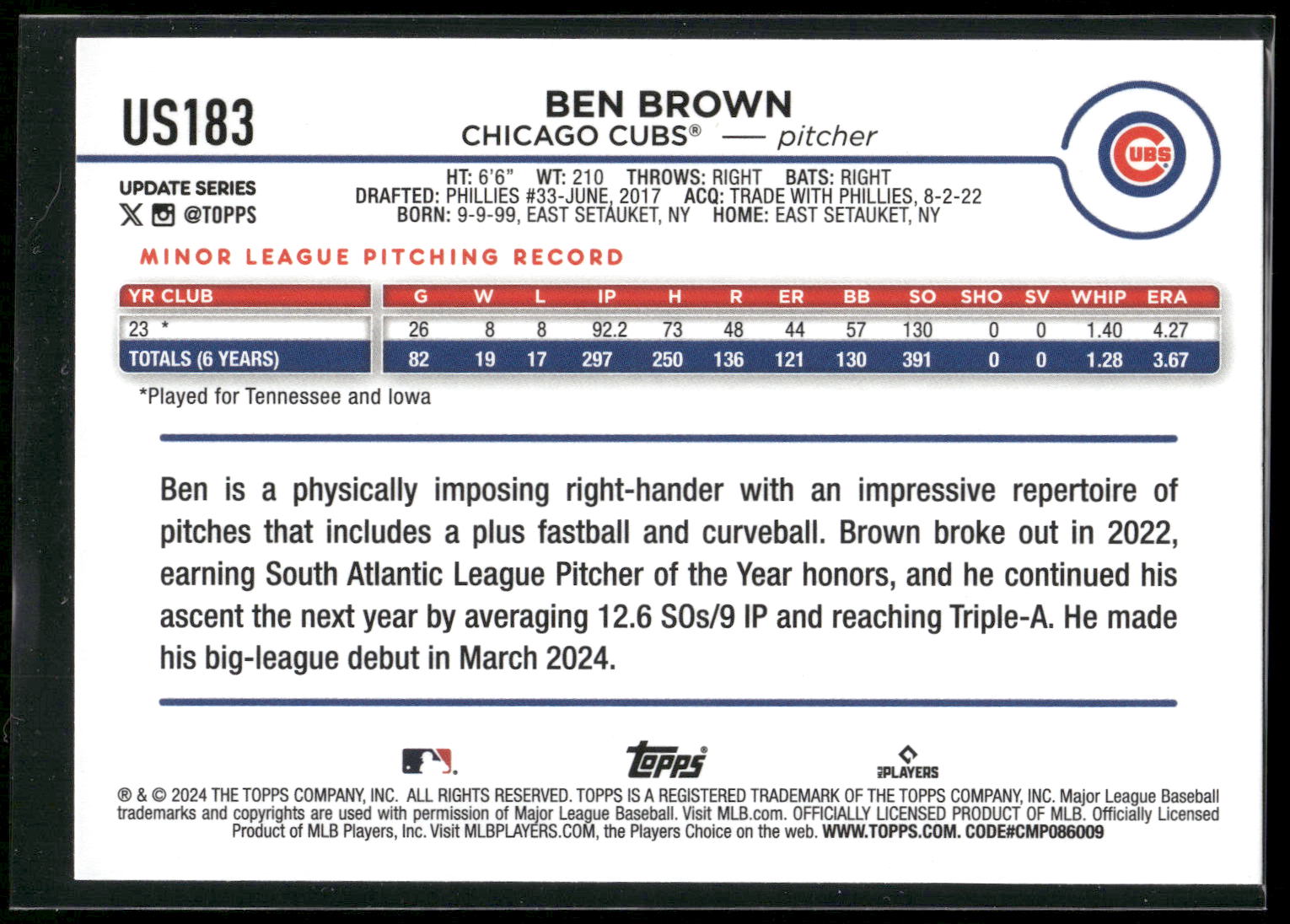 2024 Topps Update #US183 Ben Brown