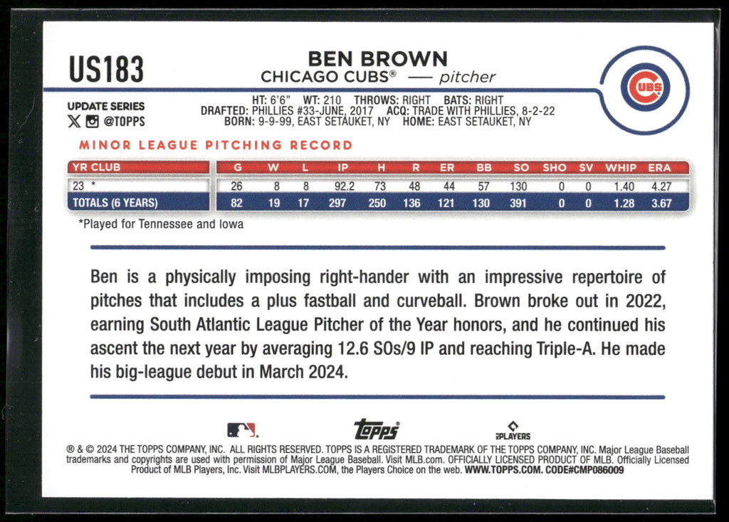 2024 Topps Update #US183 Ben Brown