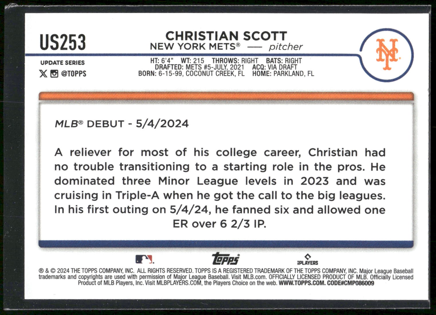 2024 Topps Update #US253 Christian Scott