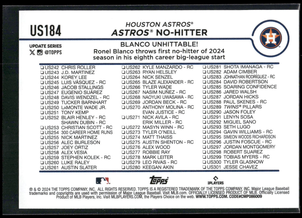 2024 Topps Update #US184 Ronel Blanco