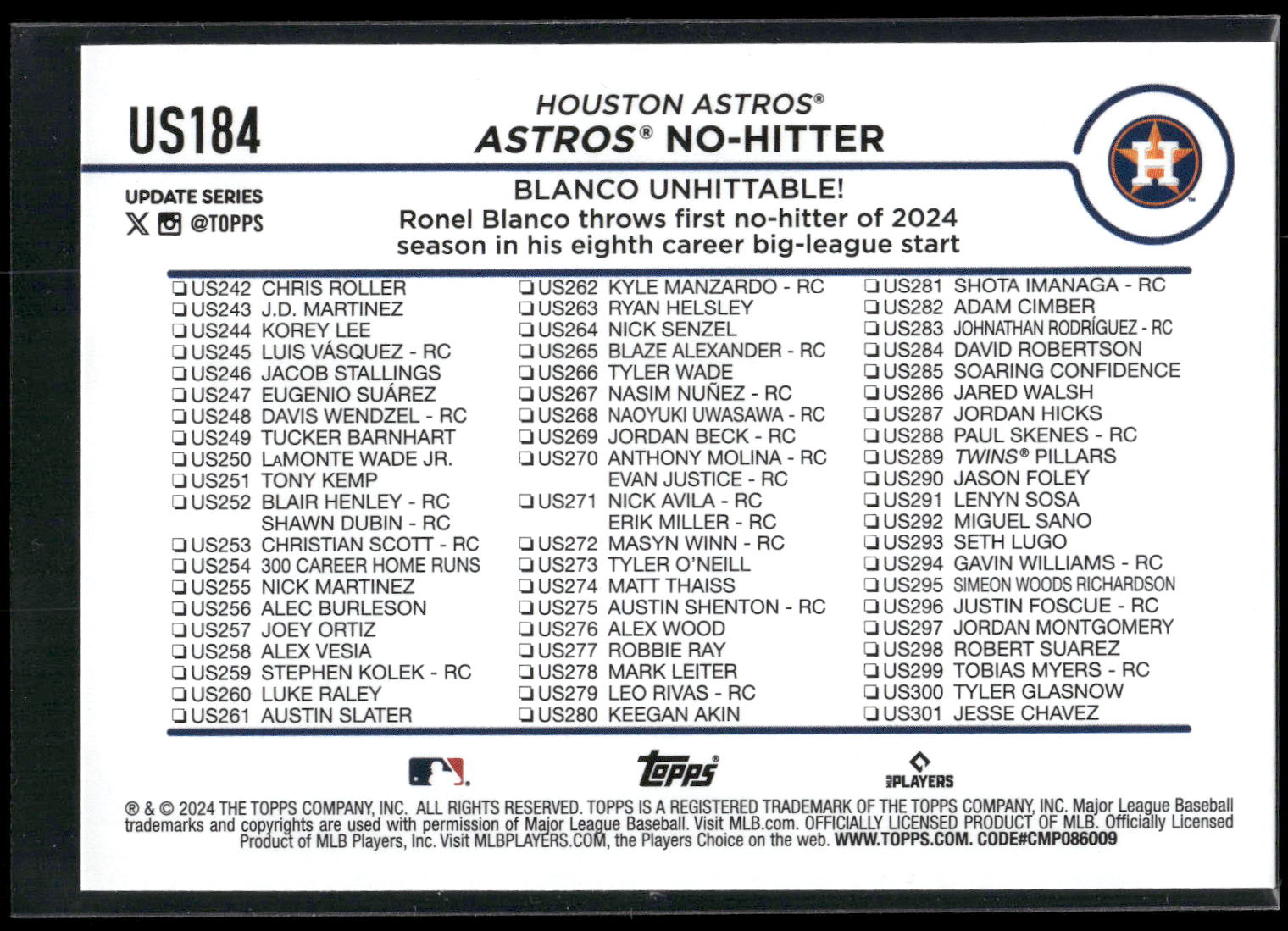 2024 Topps Update #US184 Ronel Blanco
