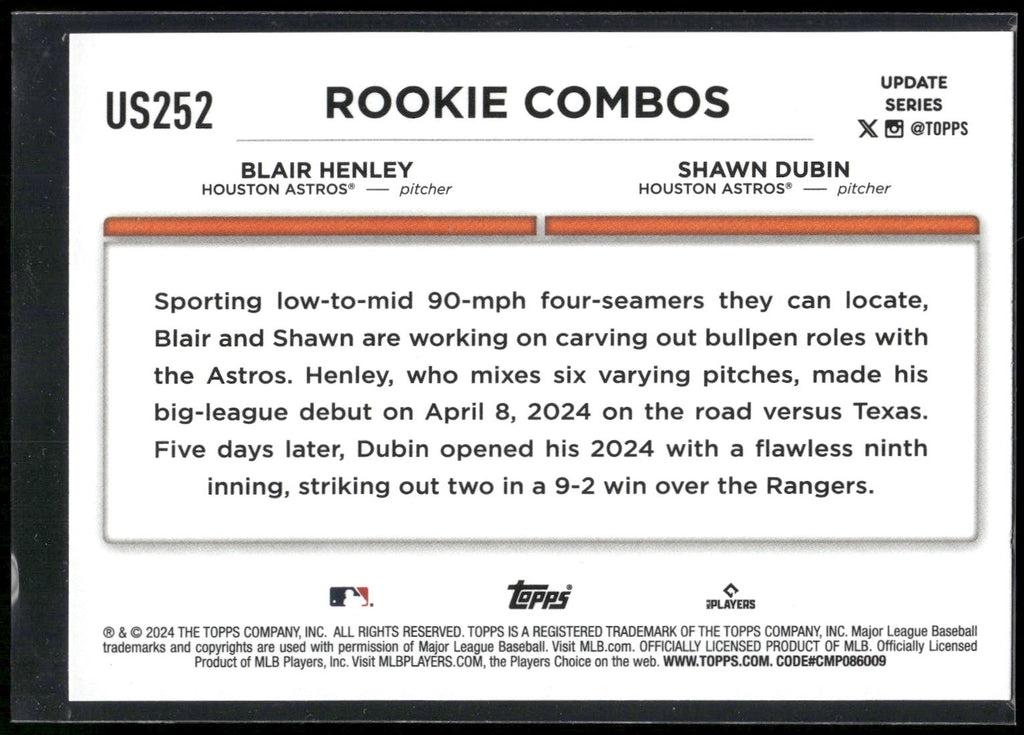 2024 Topps Update #US252 Blair Henley / Shawn Dubin RCOM,
