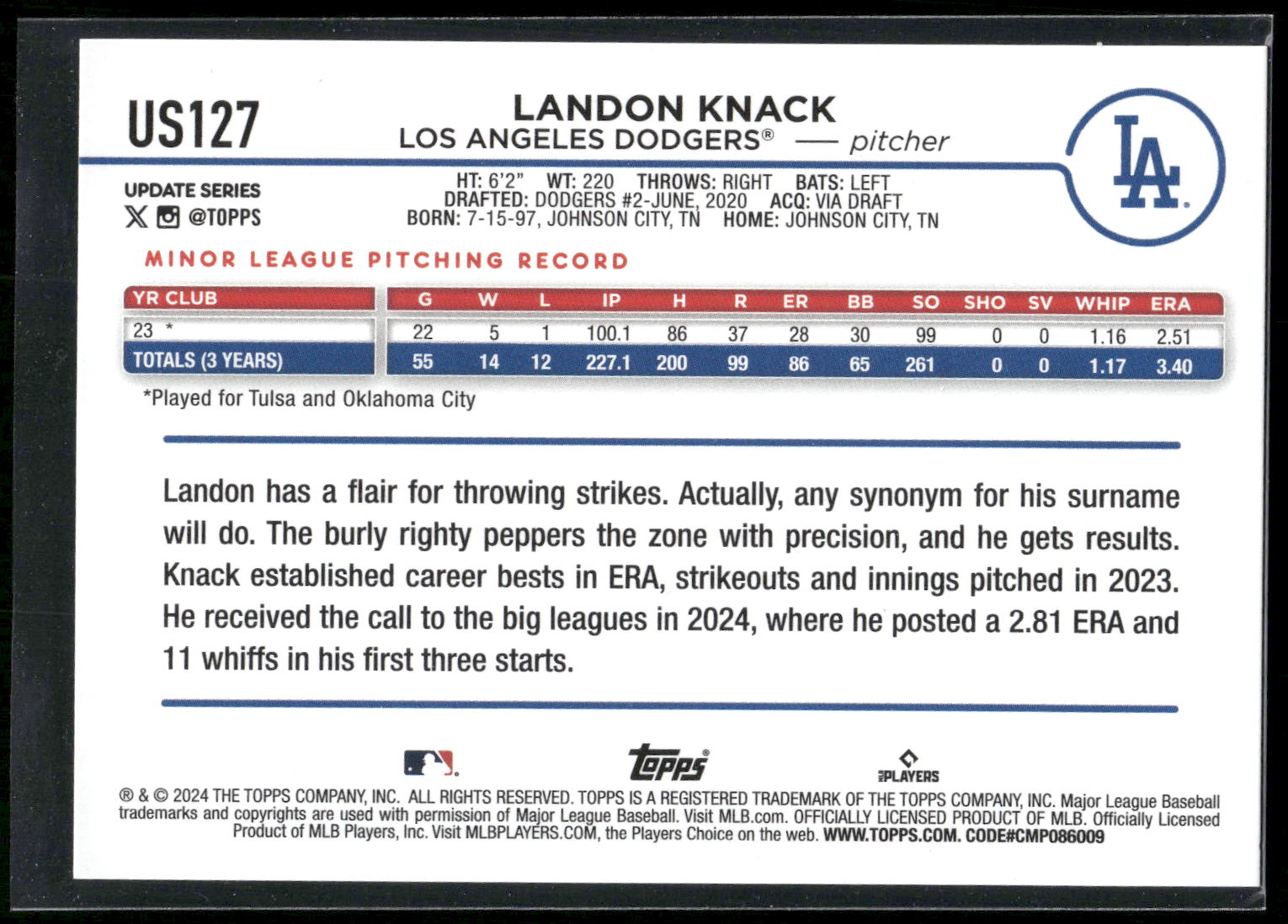 2024 Topps Update #US127 Landon Knack