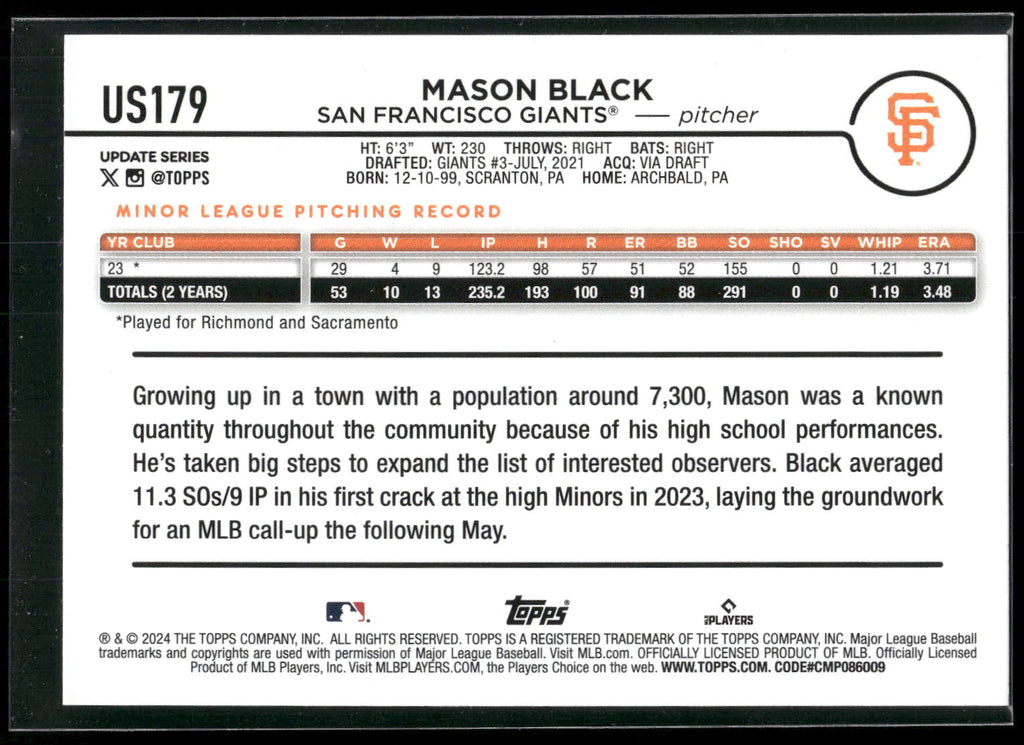 2024 Topps Update #US179 Mason Black