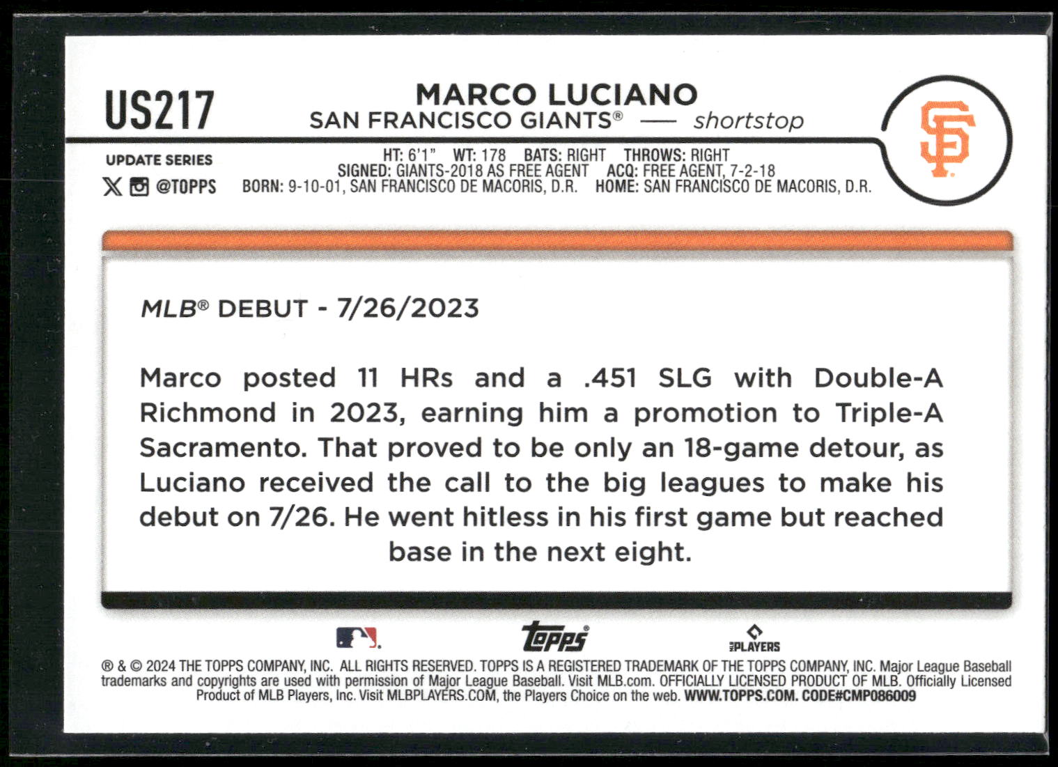2024 Topps Update #US217 Marco Luciano