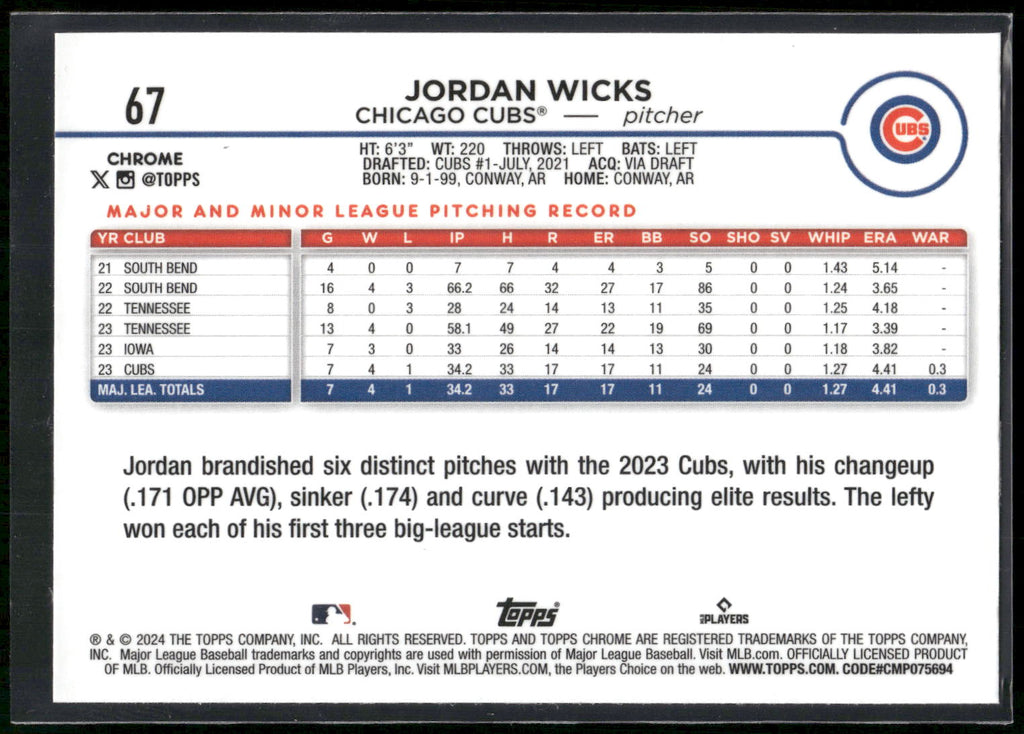 2024 Topps Chrome #67 Jordan Wicks