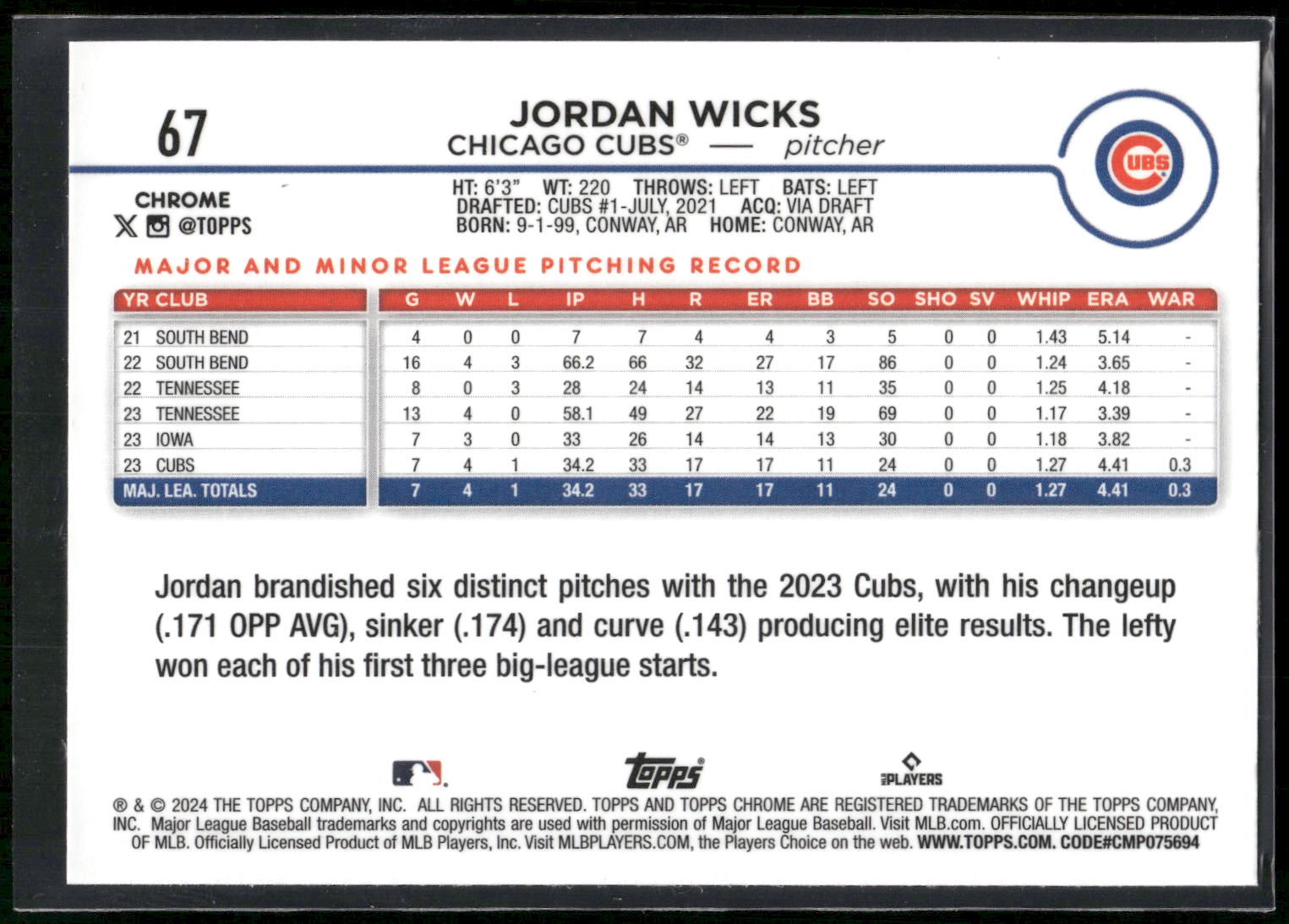2024 Topps Chrome #67 Jordan Wicks