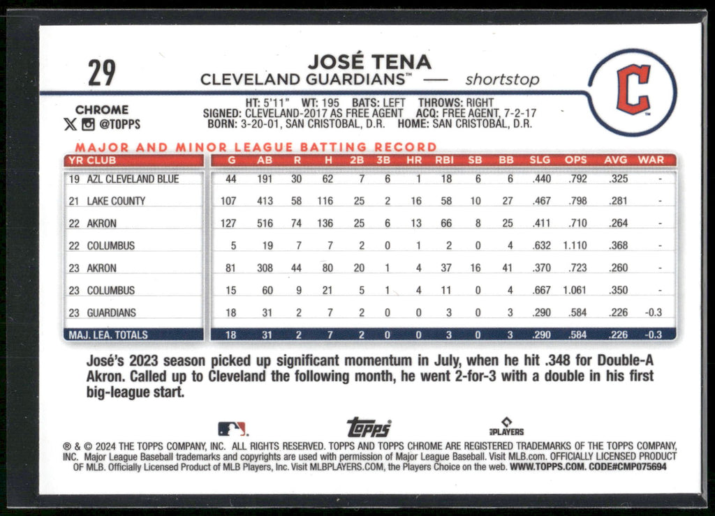 2024 Topps Chrome #29 José Tena