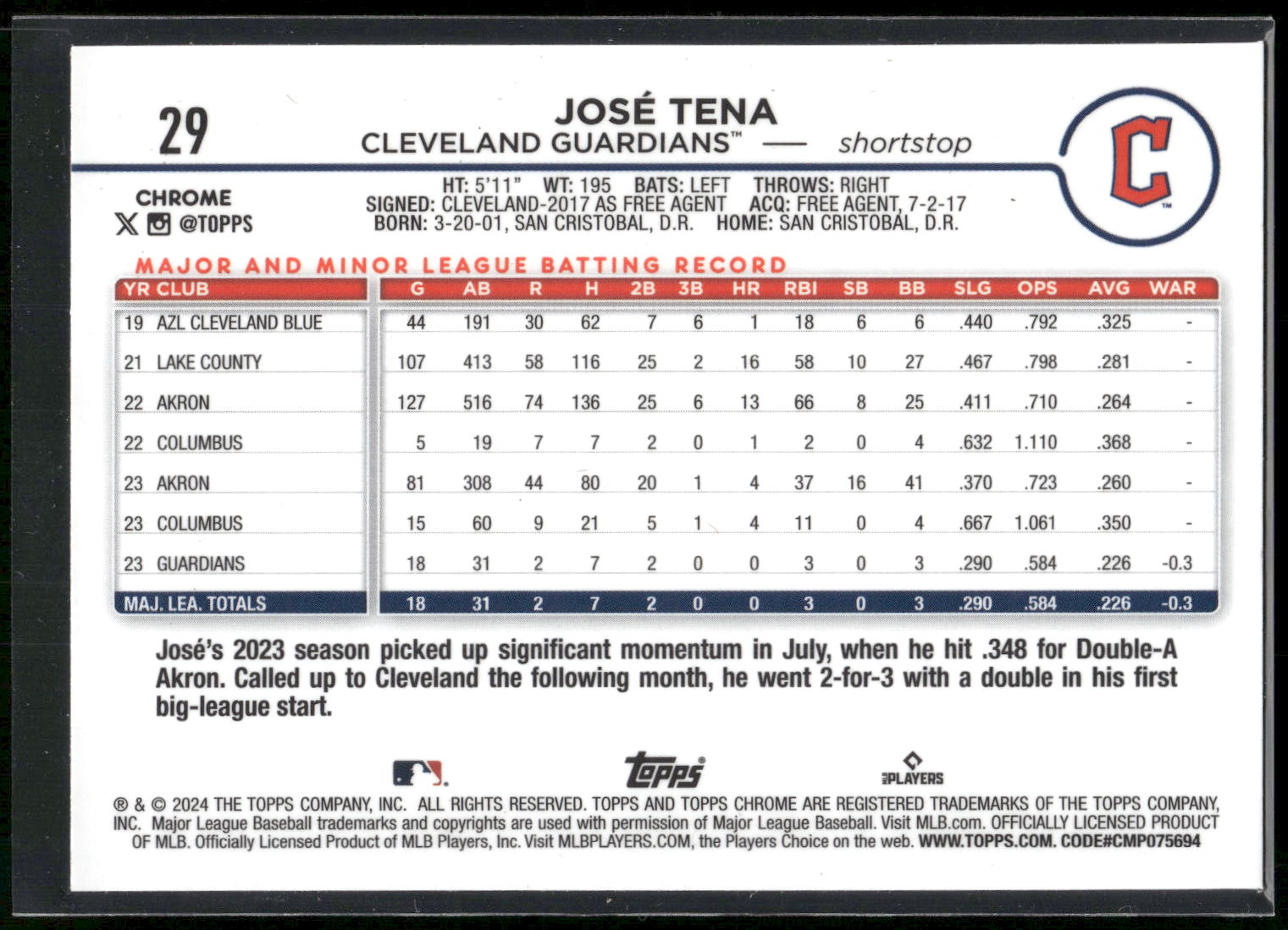 2024 Topps Chrome #29 José Tena