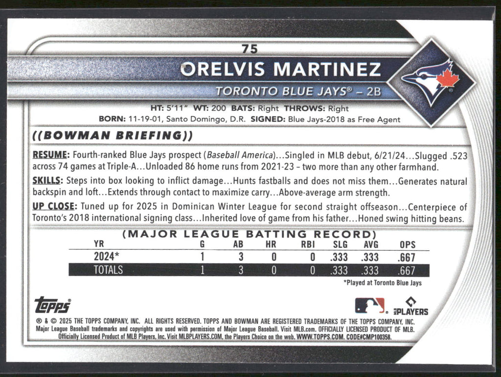 2025 Bowman #75 Orelvis Martinez