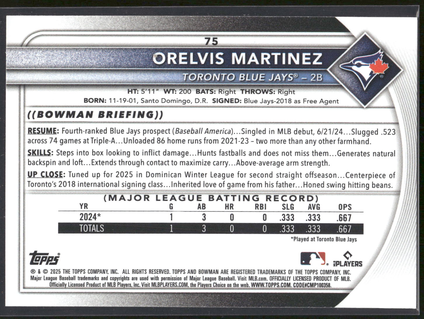 2025 Bowman #75 Orelvis Martinez