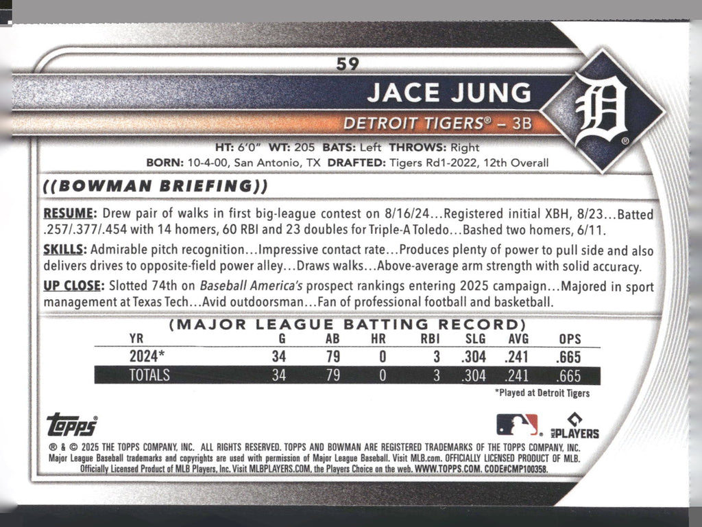 2025 Bowman #59 Jace Jung