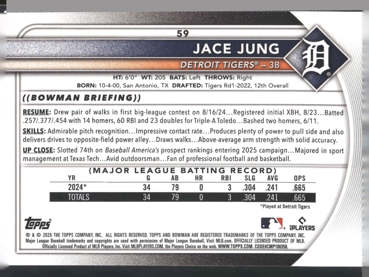 2025 Bowman #59 Jace Jung