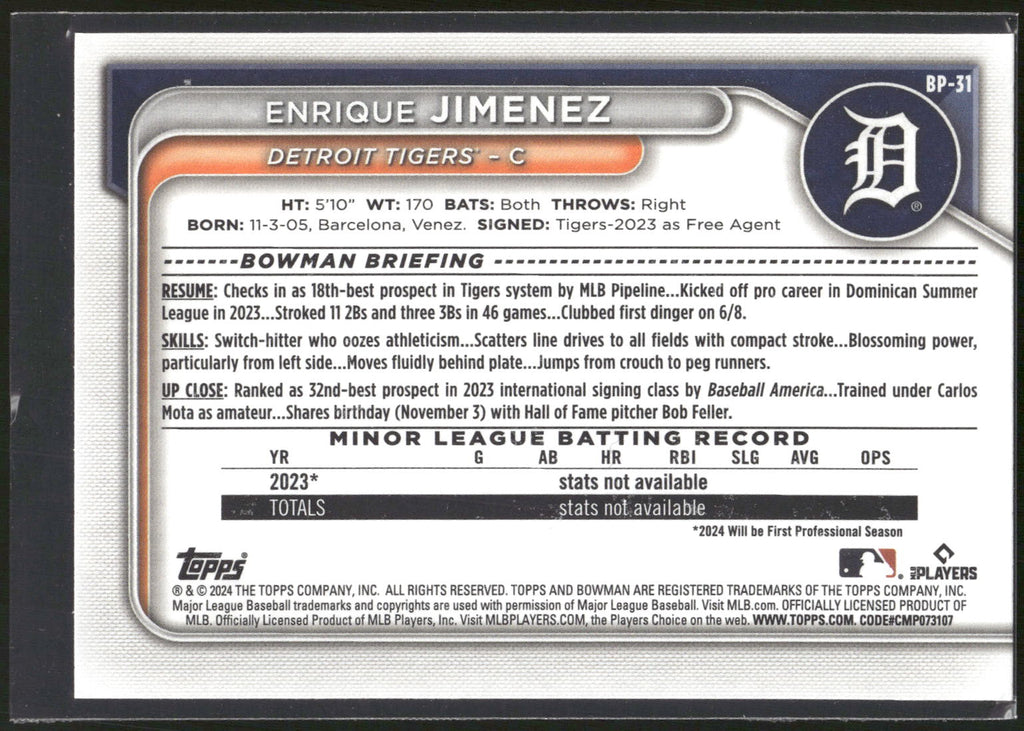 2024 Bowman #BP-31 Enrique Jimenez Prospects