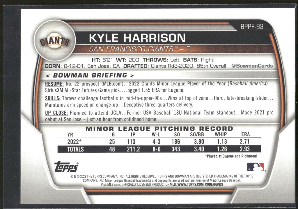 2023 Bowman 1st Edition #BPPF-93 Kyle Harrison