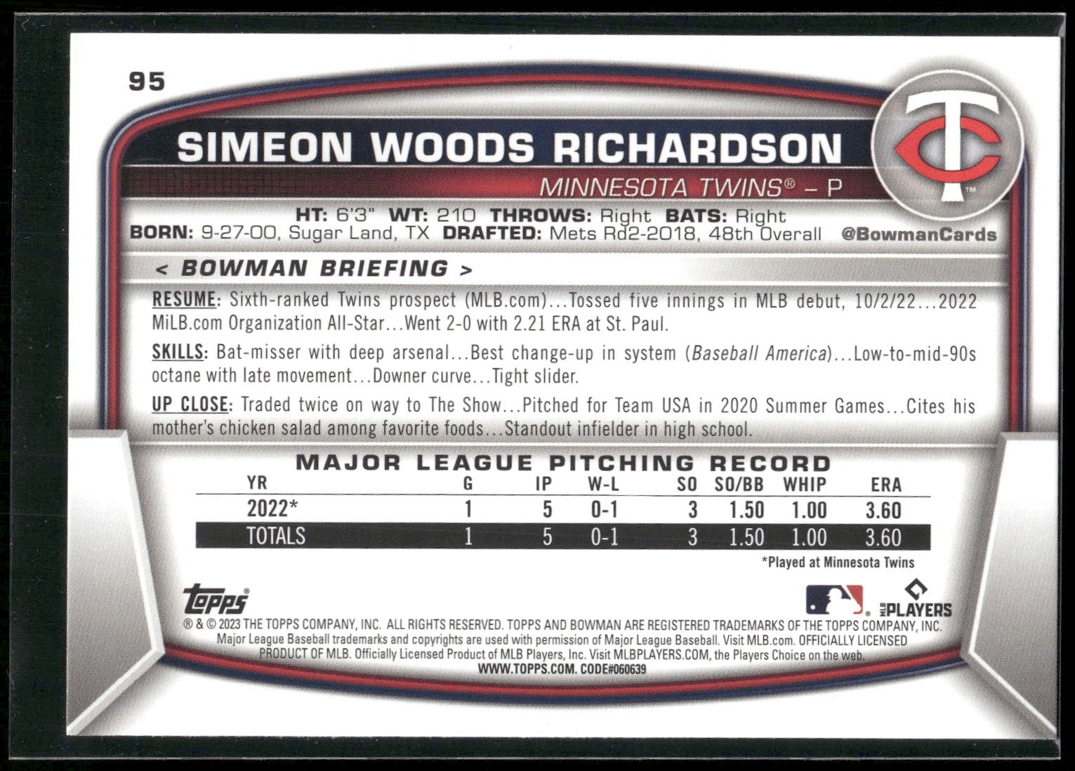 2023 Bowman #95 Simeon Woods Richardson