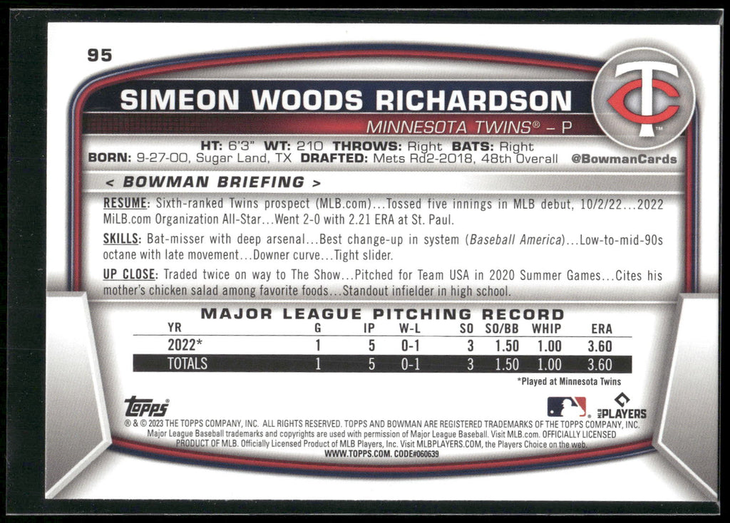 2023 Bowman #95 Simeon Woods Richardson