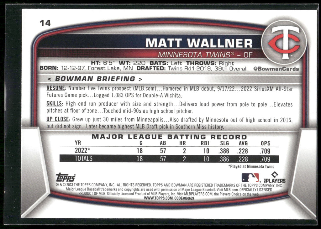 2023 Bowman #14 Matt Wallner