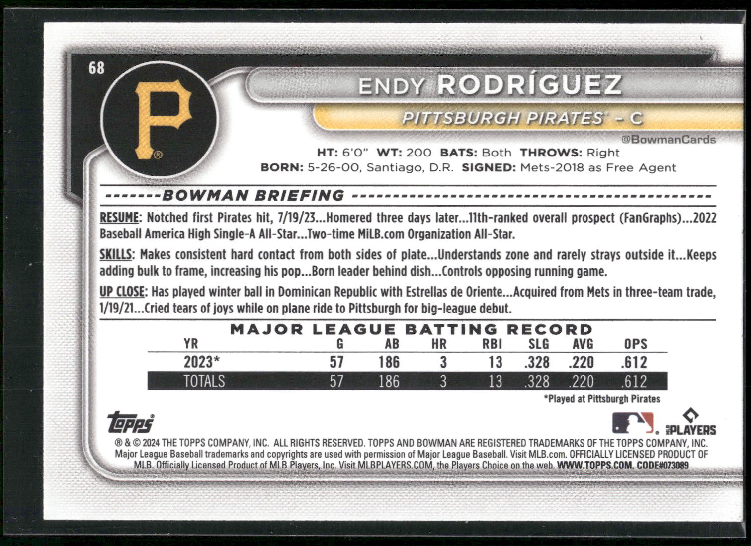2024 Bowman #68 Endy Rodríguez