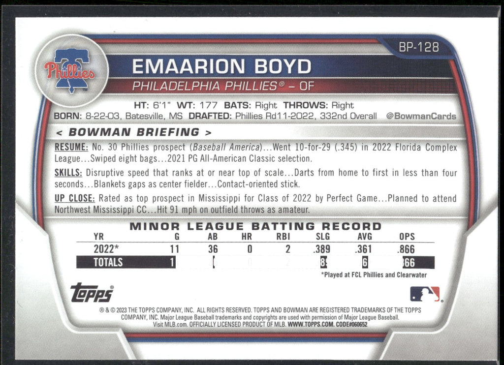 2023 Bowman #BP-128 Emaarion Boyd Prospects