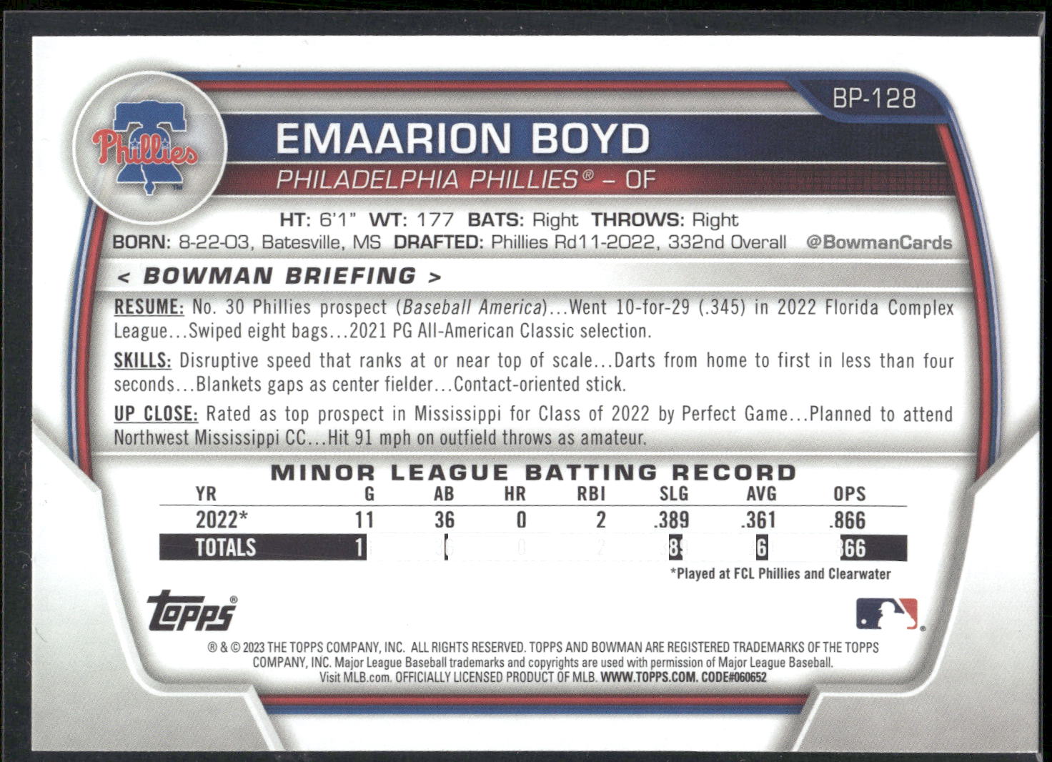 2023 Bowman #BP-128 Emaarion Boyd Prospects