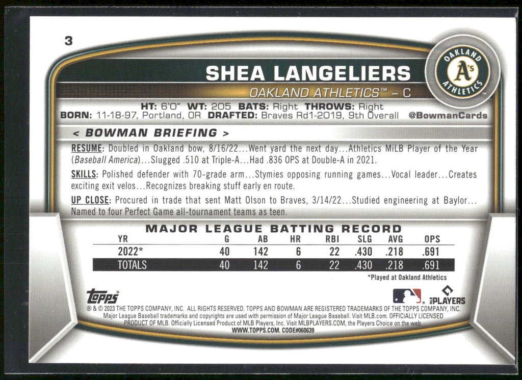 2023 Bowman #3 Shea Langeliers