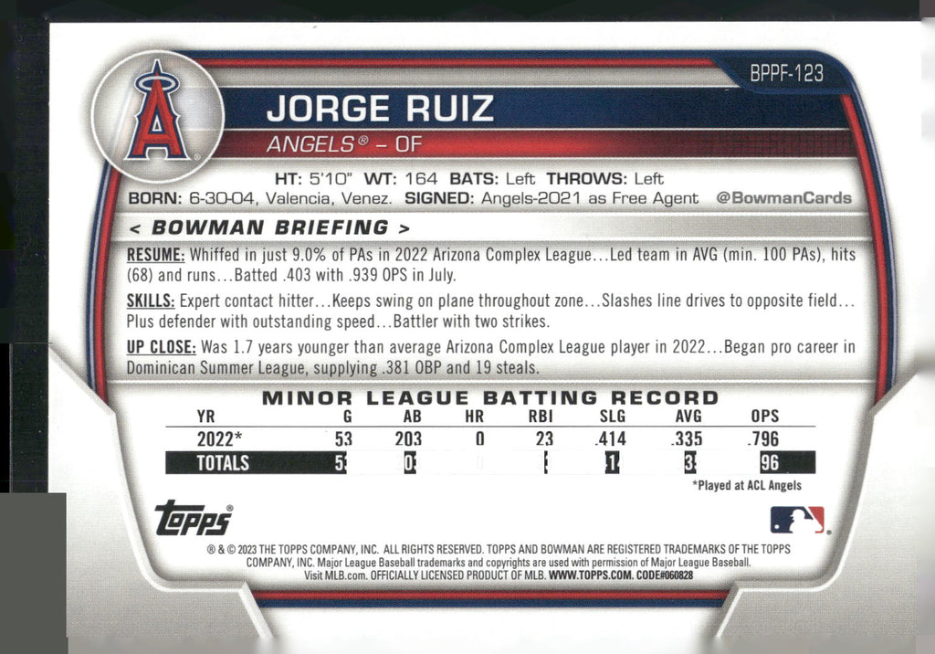 2023 Bowman 1st Edition #BPPF-123 Jorge Ruiz