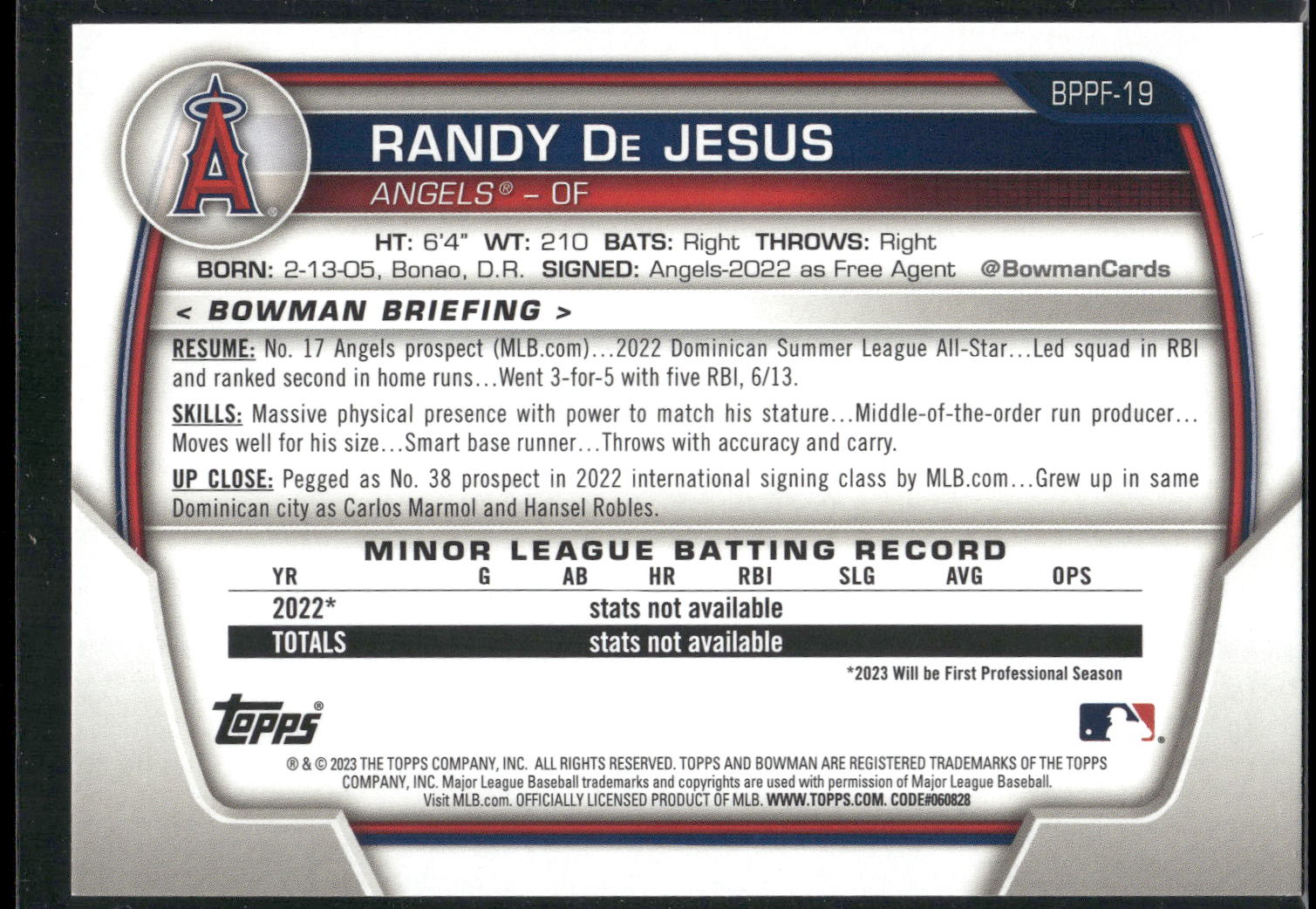 2023 Bowman 1st Edition #BPPF-19 Randy De Jesus