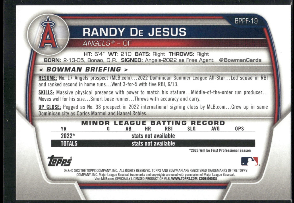 2023 Bowman 1st Edition #BPPF-19 Randy De Jesus