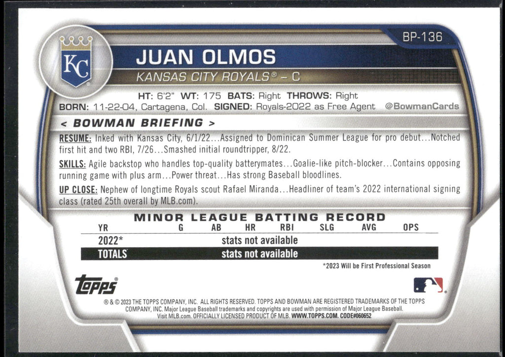 2023 Bowman #BP-136 Juan Olmos Prospects