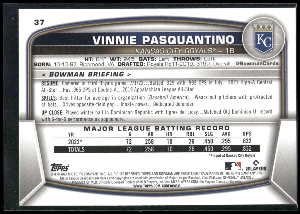 2023 Bowman #37 Vinnie Pasquantino