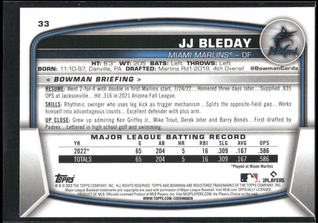 2023 Bowman #33 JJ Bleday